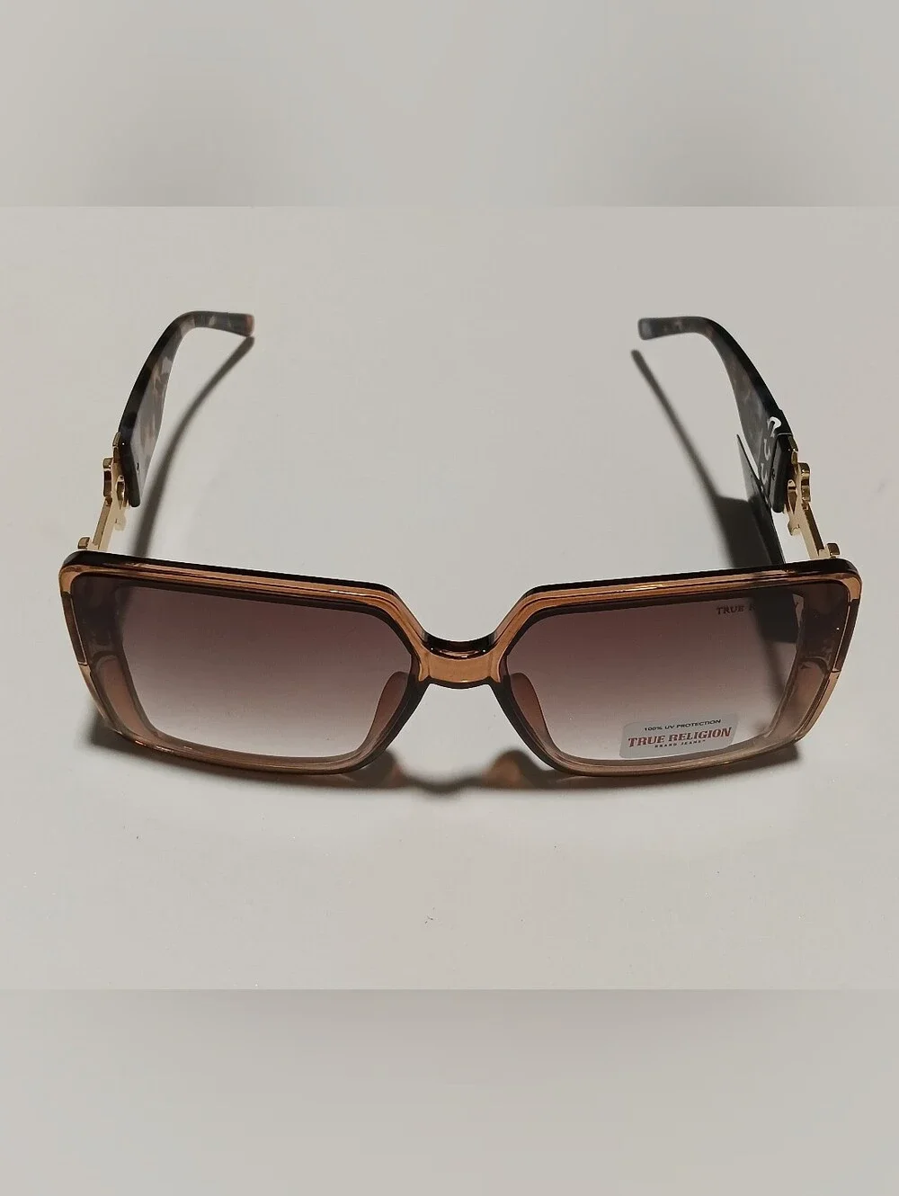 True Religion Oversized Square Sunglasses Amber Brown Frame NWT